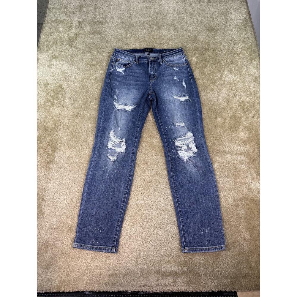 Judy Blue Boyfriend Fit Jeans Straight Size 9/29 Distressed 30x29 Splatter B763
